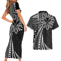 Hawaii And Philippines Couples Matching Short Sleeve Bodycon Dress and Hawaiian Shirt Kanaka Maoli With Tribal Sun Together Black LT05 - Polynesian Pride