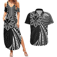 Hawaii And Philippines Couples Matching Summer Maxi Dress and Hawaiian Shirt Kanaka Maoli With Tribal Sun Together Black LT05 Black - Polynesian Pride