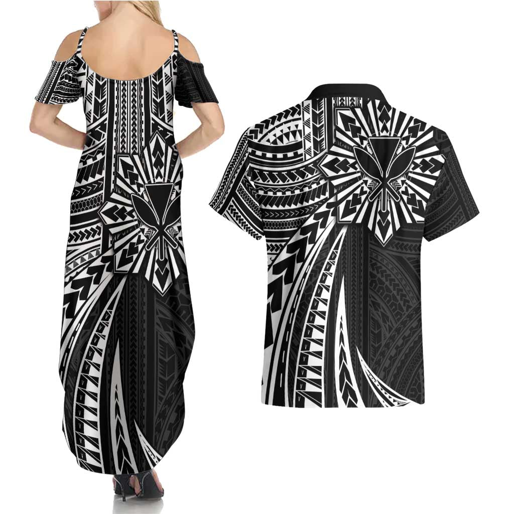 Hawaii And Philippines Couples Matching Summer Maxi Dress and Hawaiian Shirt Kanaka Maoli With Tribal Sun Together Black LT05 - Polynesian Pride