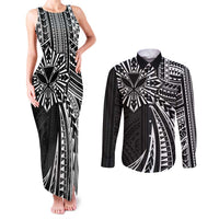 Hawaii And Philippines Couples Matching Tank Maxi Dress and Long Sleeve Button Shirt Kanaka Maoli With Tribal Sun Together Black LT05 Black - Polynesian Pride
