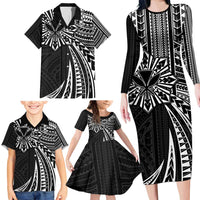 Hawaii And Philippines Family Matching Long Sleeve Bodycon Dress and Hawaiian Shirt Kanaka Maoli With Tribal Sun Together Black LT05 - Polynesian Pride