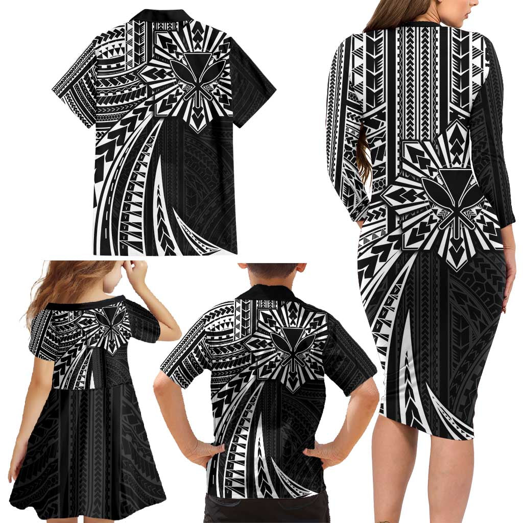 Hawaii And Philippines Family Matching Long Sleeve Bodycon Dress and Hawaiian Shirt Kanaka Maoli With Tribal Sun Together Black LT05 - Polynesian Pride