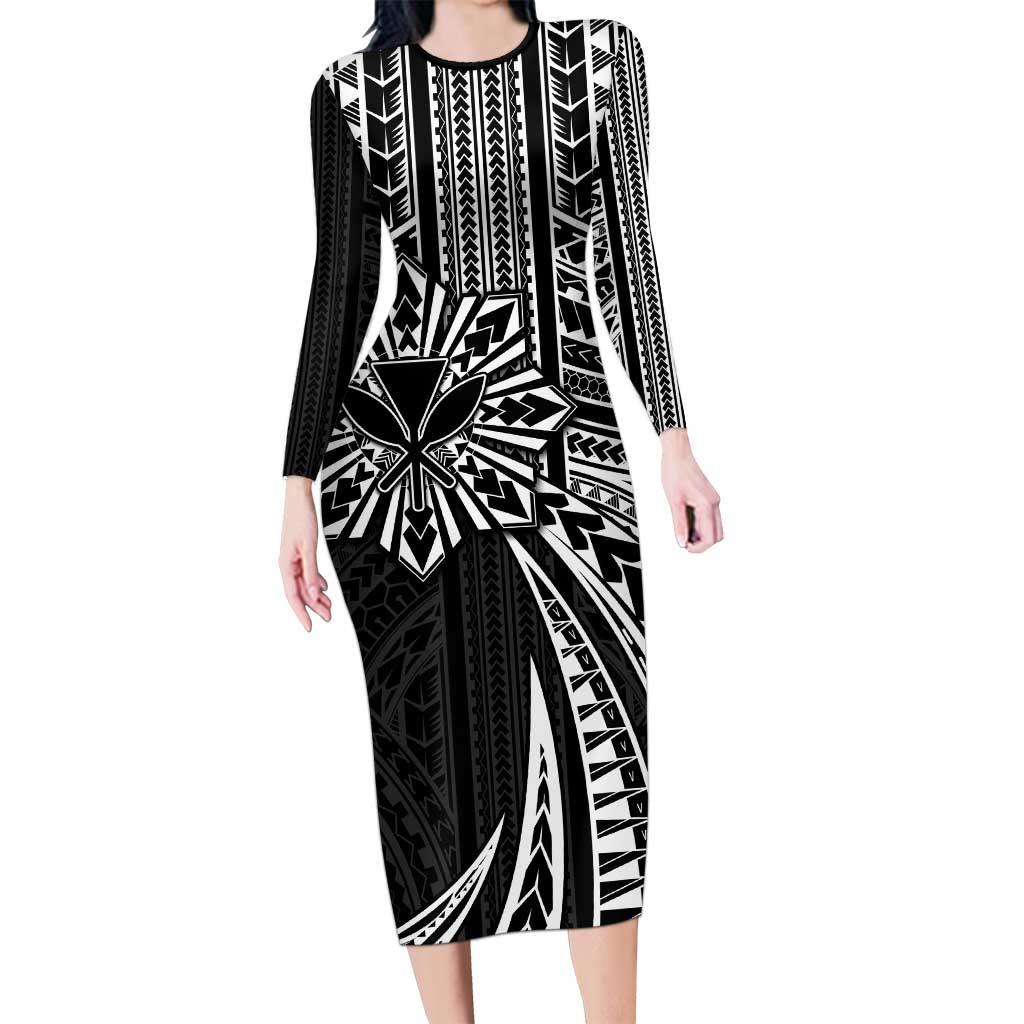 Hawaii And Philippines Family Matching Long Sleeve Bodycon Dress and Hawaiian Shirt Kanaka Maoli With Tribal Sun Together Black LT05 Mom's Dress Black - Polynesian Pride
