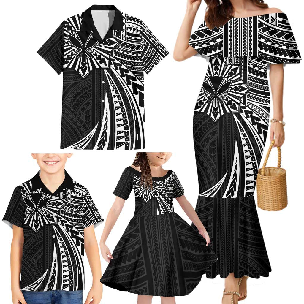 Hawaii And Philippines Family Matching Mermaid Dress and Hawaiian Shirt Kanaka Maoli With Tribal Sun Together Black LT05 - Polynesian Pride