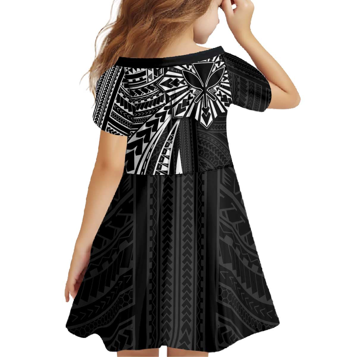 Hawaii And Philippines Family Matching Off The Shoulder Long Sleeve Dress and Hawaiian Shirt Kanaka Maoli With Tribal Sun Together Black LT05 - Polynesian Pride