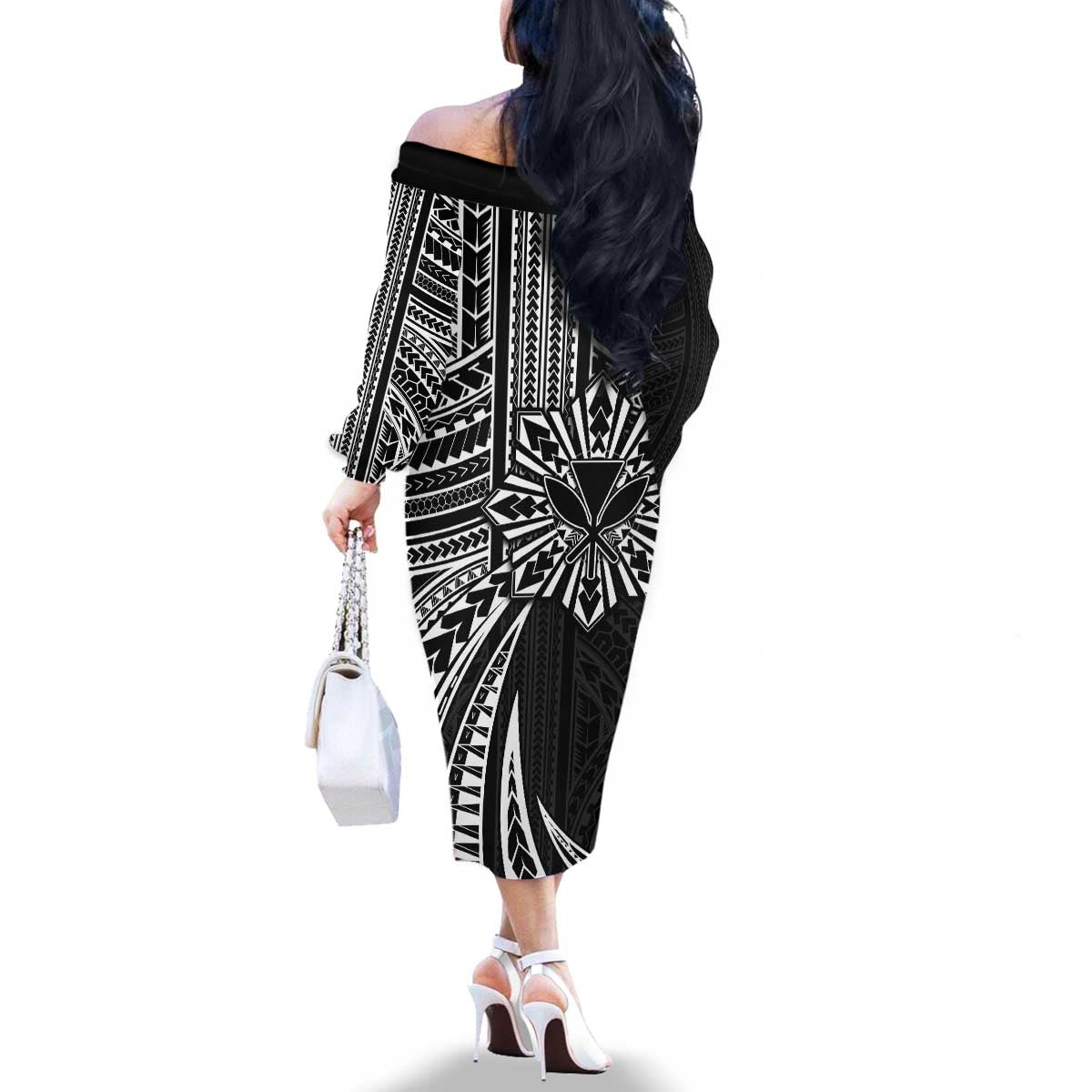 Hawaii And Philippines Family Matching Off The Shoulder Long Sleeve Dress and Hawaiian Shirt Kanaka Maoli With Tribal Sun Together Black LT05 - Polynesian Pride