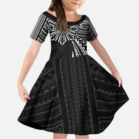 Hawaii And Philippines Family Matching Off Shoulder Maxi Dress and Hawaiian Shirt Kanaka Maoli With Tribal Sun Together Black LT05 Daughter's Dress Black - Polynesian Pride