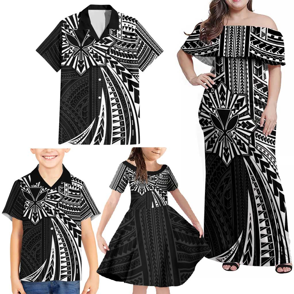 Hawaii And Philippines Family Matching Off Shoulder Maxi Dress and Hawaiian Shirt Kanaka Maoli With Tribal Sun Together Black LT05 - Polynesian Pride