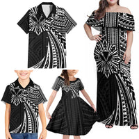 Hawaii And Philippines Family Matching Off Shoulder Maxi Dress and Hawaiian Shirt Kanaka Maoli With Tribal Sun Together Black LT05 - Polynesian Pride