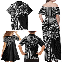 Hawaii And Philippines Family Matching Off Shoulder Maxi Dress and Hawaiian Shirt Kanaka Maoli With Tribal Sun Together Black LT05 - Polynesian Pride