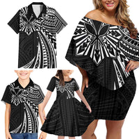 Hawaii And Philippines Family Matching Off Shoulder Short Dress and Hawaiian Shirt Kanaka Maoli With Tribal Sun Together Black LT05 - Polynesian Pride
