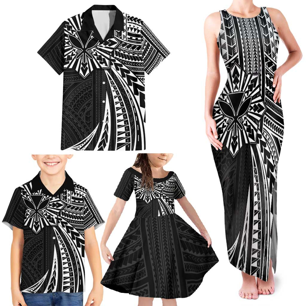 Hawaii And Philippines Family Matching Tank Maxi Dress and Hawaiian Shirt Kanaka Maoli With Tribal Sun Together Black