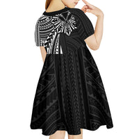 Hawaii And Philippines Kid Short Sleeve Dress Kanaka Maoli With Tribal Sun Together Black LT05 - Polynesian Pride
