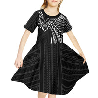 Hawaii And Philippines Kid Short Sleeve Dress Kanaka Maoli With Tribal Sun Together Black LT05 - Polynesian Pride