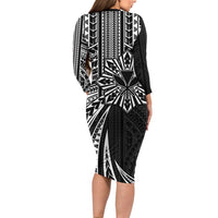 Hawaii And Philippines Long Sleeve Bodycon Dress Kanaka Maoli With Tribal Sun Together Black LT05 - Polynesian Pride