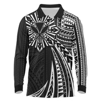 Hawaii And Philippines Long Sleeve Polo Shirt Kanaka Maoli With Tribal Sun Together Black LT05 Black - Polynesian Pride