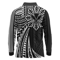 Hawaii And Philippines Long Sleeve Polo Shirt Kanaka Maoli With Tribal Sun Together Black LT05 - Polynesian Pride