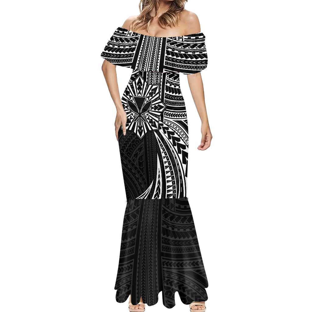 Hawaii And Philippines Mermaid Dress Kanaka Maoli With Tribal Sun Together Black LT05 - Polynesian Pride