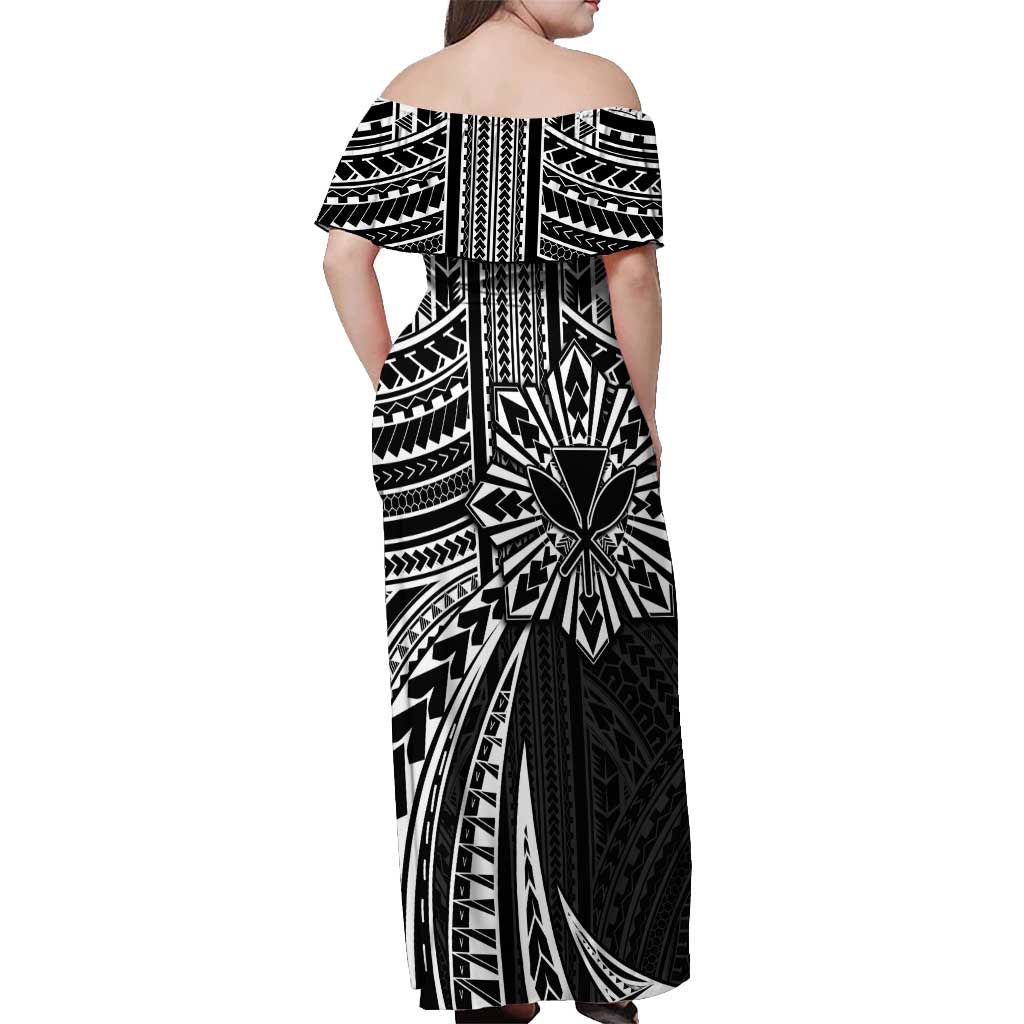 Hawaii And Philippines Off Shoulder Maxi Dress Kanaka Maoli With Tribal Sun Together Black LT05 - Polynesian Pride