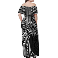 Hawaii And Philippines Off Shoulder Maxi Dress Kanaka Maoli With Tribal Sun Together Black LT05 - Polynesian Pride