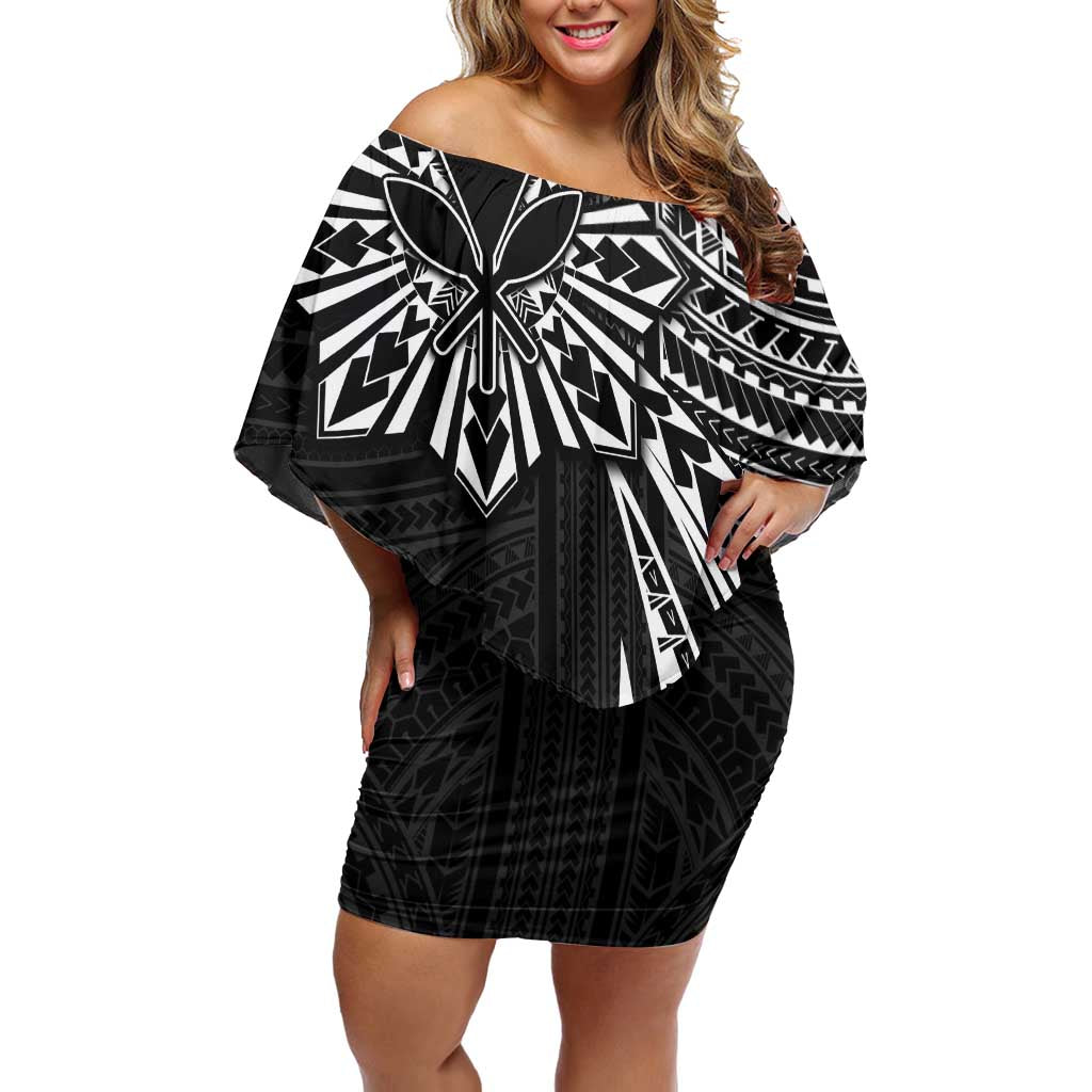 Hawaii And Philippines Off Shoulder Short Dress Kanaka Maoli With Tribal Sun Together Black LT05 Women Black - Polynesian Pride