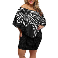Hawaii And Philippines Off Shoulder Short Dress Kanaka Maoli With Tribal Sun Together Black LT05 Women Black - Polynesian Pride