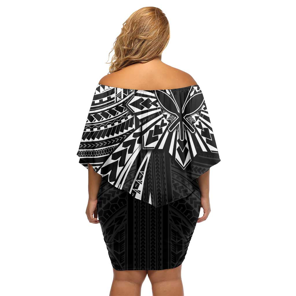 Hawaii And Philippines Off Shoulder Short Dress Kanaka Maoli With Tribal Sun Together Black LT05 - Polynesian Pride