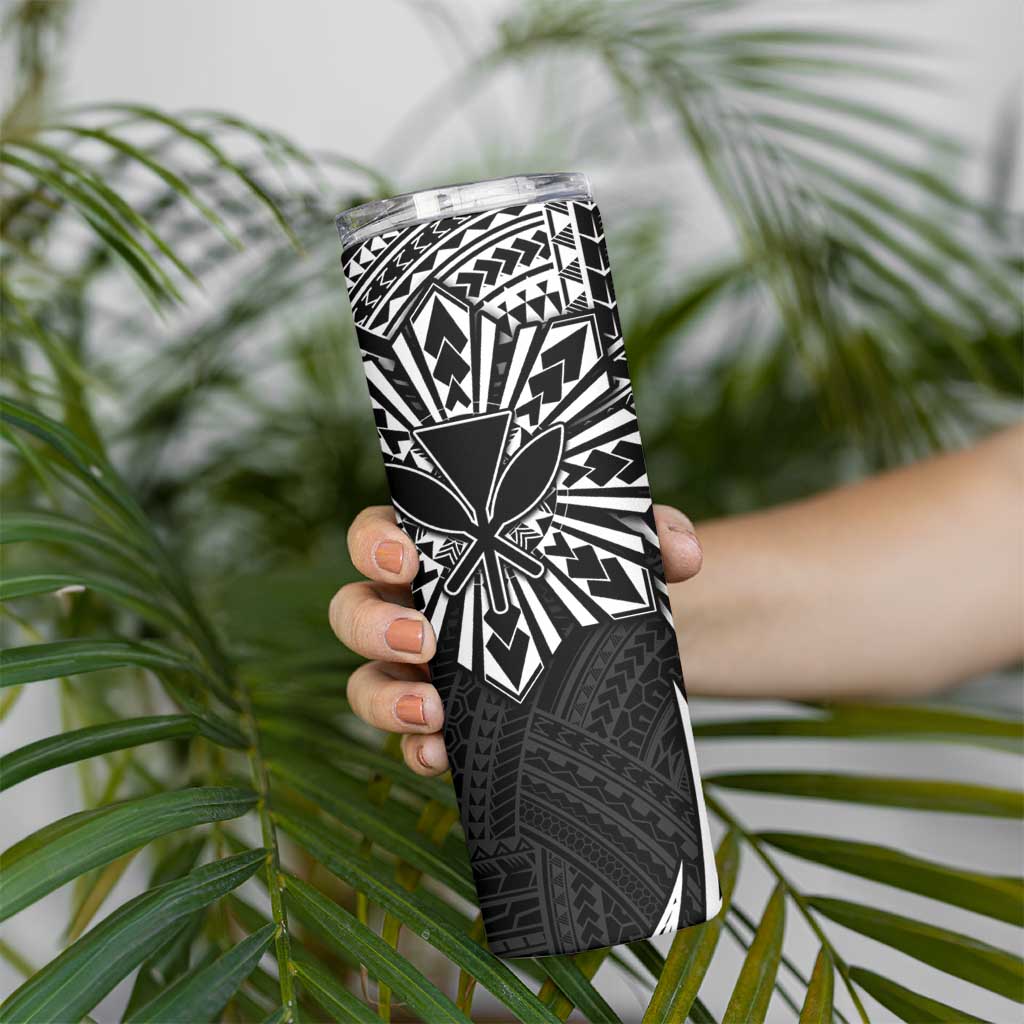 Hawaii And Philippines Skinny Tumbler Kanaka Maoli With Tribal Sun Together Black LT05 - Polynesian Pride