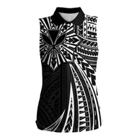 Hawaii And Philippines Women Sleeveless Polo Shirt Kanaka Maoli With Tribal Sun Together Black LT05 Female Black - Polynesian Pride