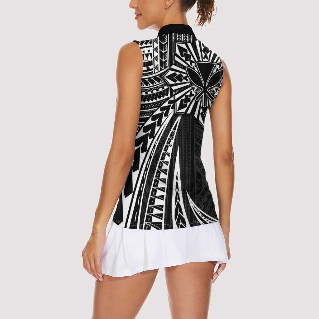 Hawaii And Philippines Women Sleeveless Polo Shirt Kanaka Maoli With Tribal Sun Together Black LT05 - Polynesian Pride