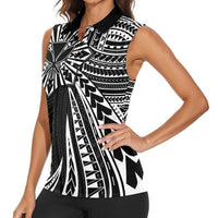 Hawaii And Philippines Women Sleeveless Polo Shirt Kanaka Maoli With Tribal Sun Together Black LT05 - Polynesian Pride