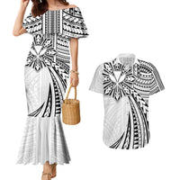 Hawaii And Philippines Couples Matching Mermaid Dress and Hawaiian Shirt Kanaka Maoli With Tribal Sun Together White LT05 White - Polynesian Pride