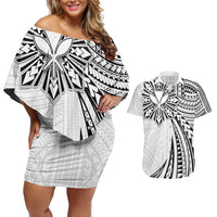 Hawaii And Philippines Couples Matching Off Shoulder Short Dress and Hawaiian Shirt Kanaka Maoli With Tribal Sun Together White LT05 White - Polynesian Pride