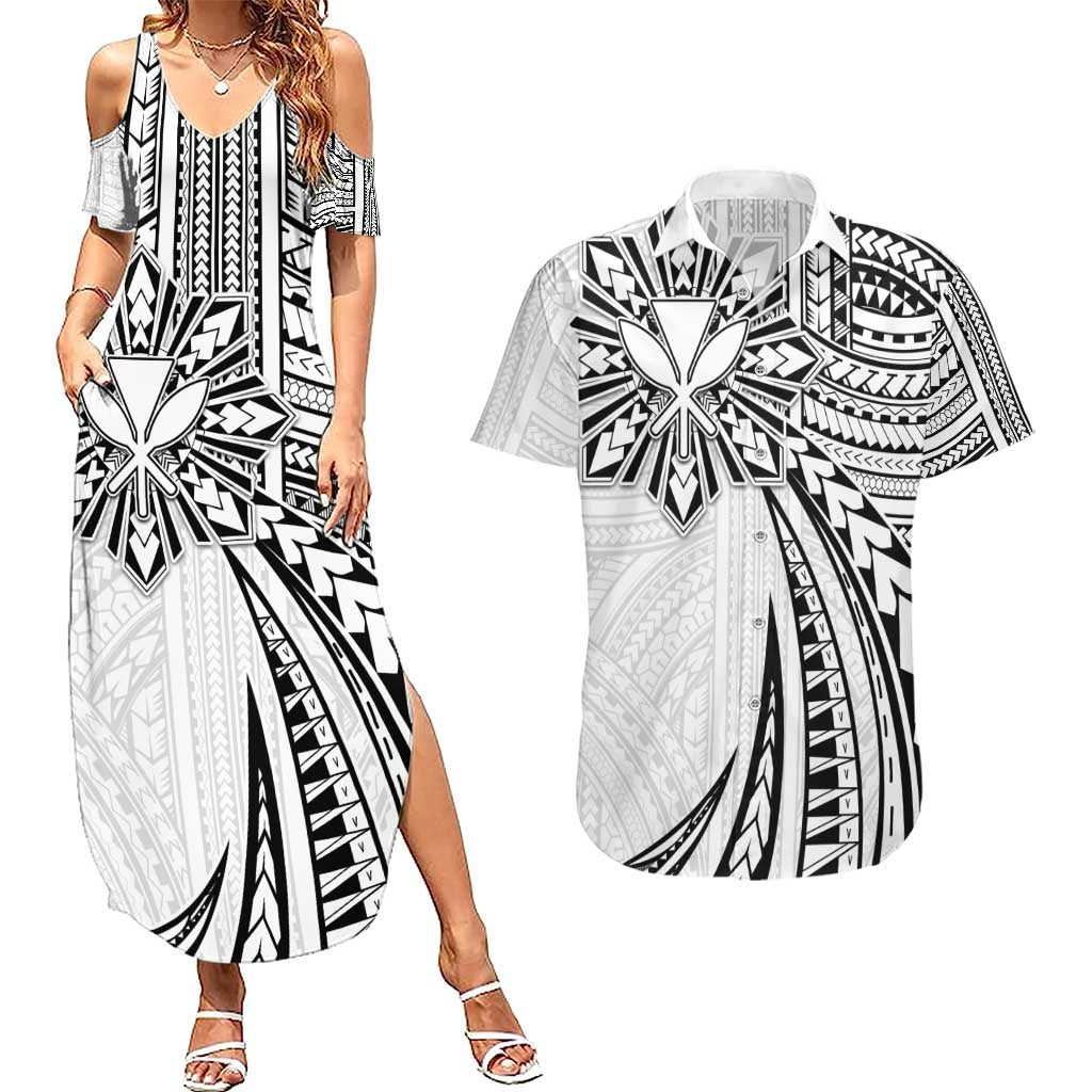 Hawaii And Philippines Couples Matching Summer Maxi Dress and Hawaiian Shirt Kanaka Maoli With Tribal Sun Together White LT05 White - Polynesian Pride
