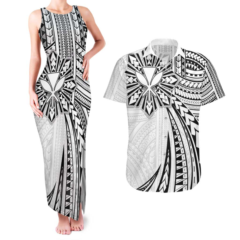 Hawaii And Philippines Couples Matching Tank Maxi Dress and Hawaiian Shirt Kanaka Maoli With Tribal Sun Together White LT05 White - Polynesian Pride