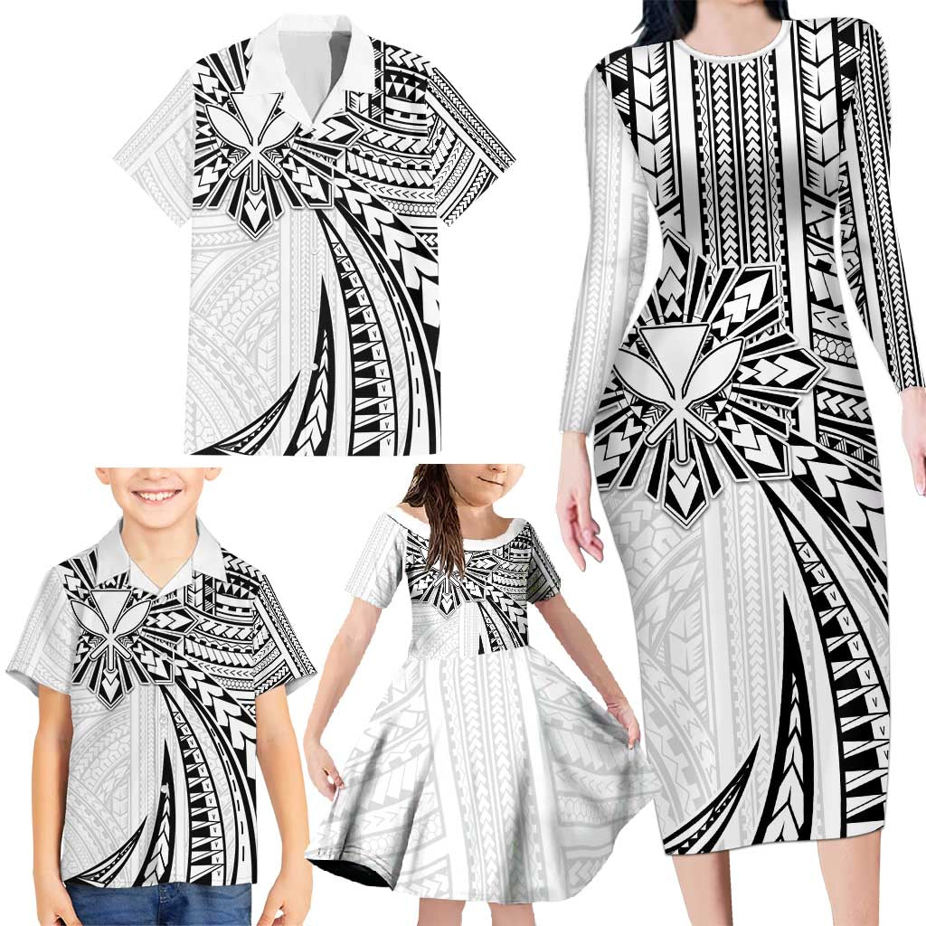 Hawaii And Philippines Family Matching Long Sleeve Bodycon Dress and Hawaiian Shirt Kanaka Maoli With Tribal Sun Together White LT05 - Polynesian Pride