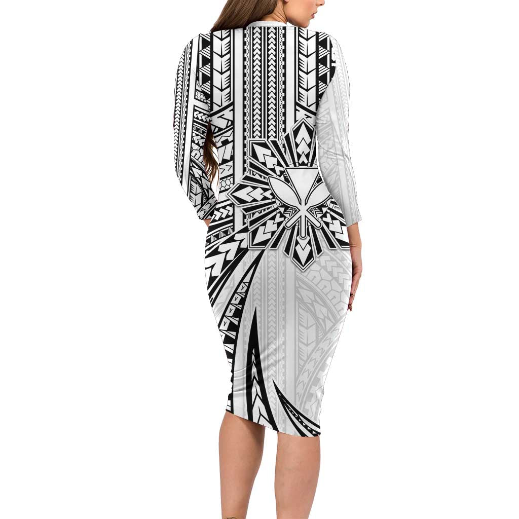 Hawaii And Philippines Family Matching Long Sleeve Bodycon Dress and Hawaiian Shirt Kanaka Maoli With Tribal Sun Together White LT05 - Polynesian Pride