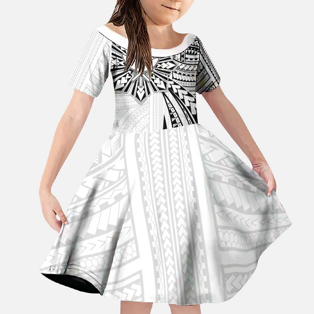 Hawaii And Philippines Family Matching Mermaid Dress and Hawaiian Shirt Kanaka Maoli With Tribal Sun Together White LT05 Daughter's Dress White - Polynesian Pride