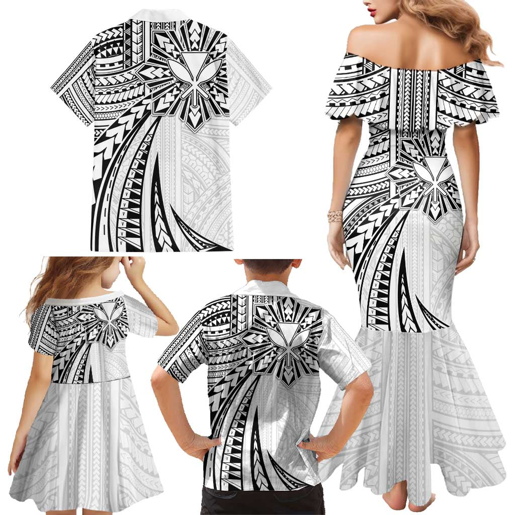 Hawaii And Philippines Family Matching Mermaid Dress and Hawaiian Shirt Kanaka Maoli With Tribal Sun Together White LT05 - Polynesian Pride