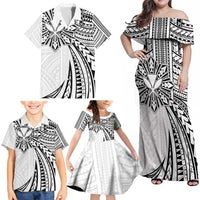 Hawaii And Philippines Family Matching Off Shoulder Maxi Dress and Hawaiian Shirt Kanaka Maoli With Tribal Sun Together White LT05 - Polynesian Pride