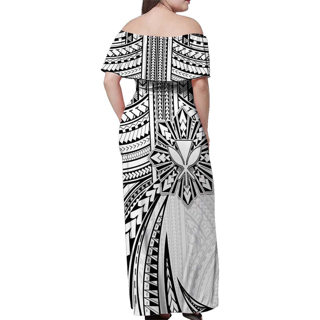 Hawaii And Philippines Family Matching Off Shoulder Maxi Dress and Hawaiian Shirt Kanaka Maoli With Tribal Sun Together White LT05 - Polynesian Pride
