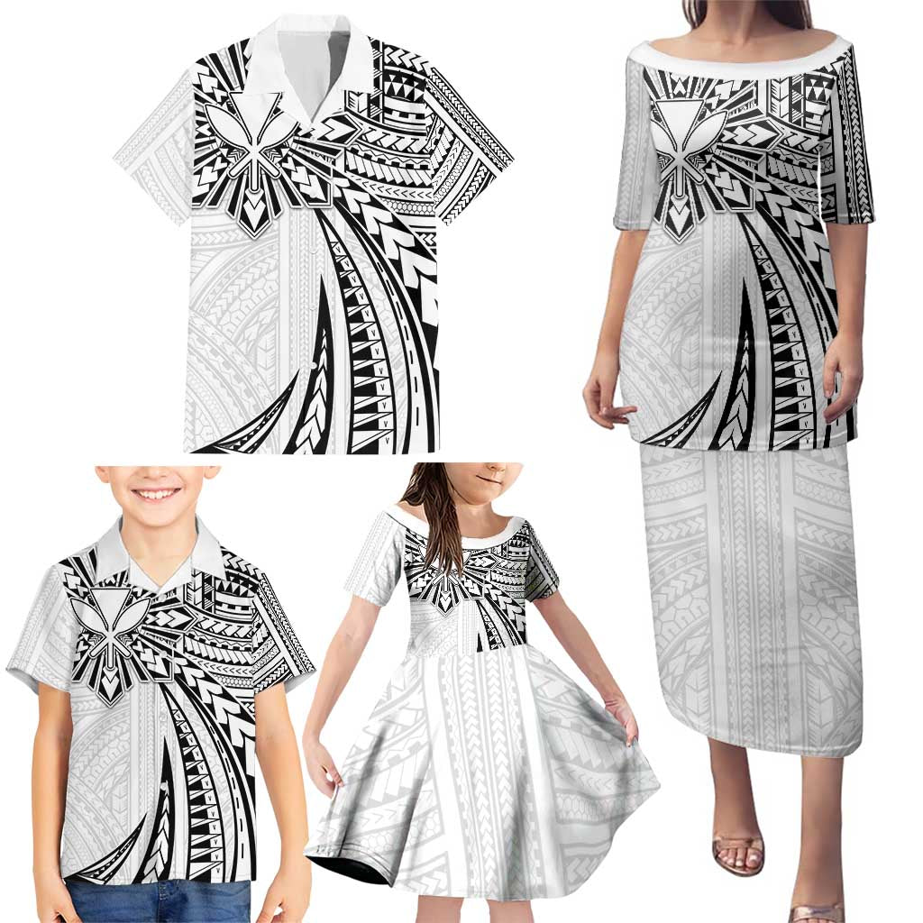 Hawaii And Philippines Family Matching Puletasi and Hawaiian Shirt Kanaka Maoli With Tribal Sun Together White LT05 - Polynesian Pride