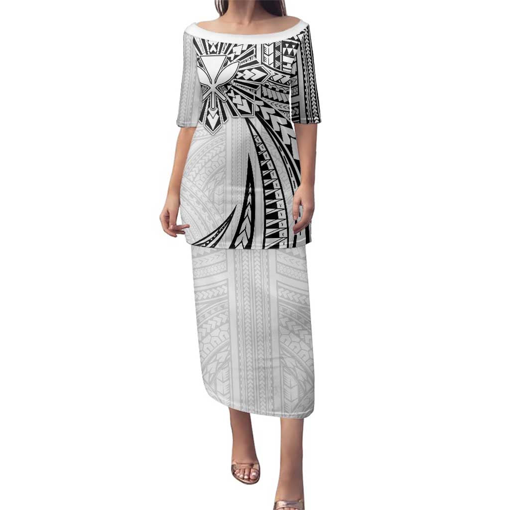 Hawaii And Philippines Family Matching Puletasi and Hawaiian Shirt Kanaka Maoli With Tribal Sun Together White LT05 Mom's Dress White - Polynesian Pride