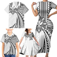 Hawaii And Philippines Family Matching Short Sleeve Bodycon Dress and Hawaiian Shirt Kanaka Maoli With Tribal Sun Together White LT05 - Polynesian Pride