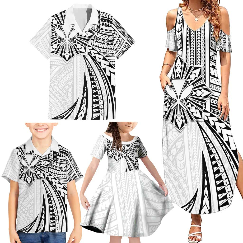 Hawaii And Philippines Family Matching Summer Maxi Dress and Hawaiian Shirt Kanaka Maoli With Tribal Sun Together White LT05 - Polynesian Pride