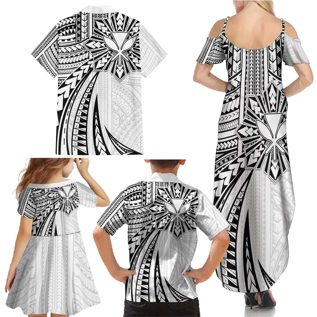 Hawaii And Philippines Family Matching Summer Maxi Dress and Hawaiian Shirt Kanaka Maoli With Tribal Sun Together White LT05 - Polynesian Pride