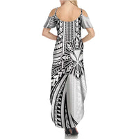 Hawaii And Philippines Family Matching Summer Maxi Dress and Hawaiian Shirt Kanaka Maoli With Tribal Sun Together White LT05 - Polynesian Pride