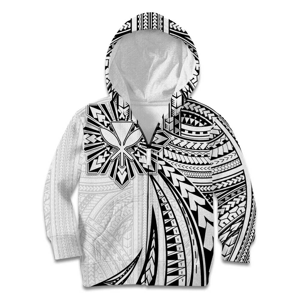 Hawaii And Philippines Kid Hoodie Kanaka Maoli With Tribal Sun Together White LT05 Zip Hoodie White - Polynesian Pride