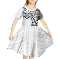 Hawaii And Philippines Kid Short Sleeve Dress Kanaka Maoli With Tribal Sun Together White LT05 - Polynesian Pride