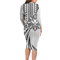 Hawaii And Philippines Long Sleeve Bodycon Dress Kanaka Maoli With Tribal Sun Together White LT05 - Polynesian Pride